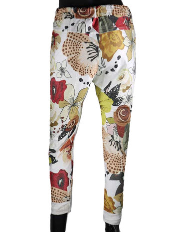 Dames comfy broek met bloemenprint - rood / beige