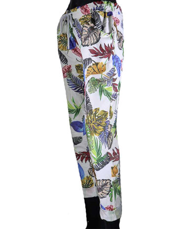 Dames comfy broek met tropical print - multicolor / wit