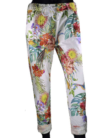 Dames comfy broek met print - multicolor / wit - Lunamex Jewelry Watches