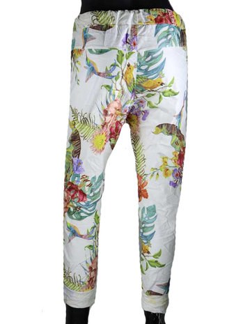 Dames comfy broek met tropical print - multicolor / wit