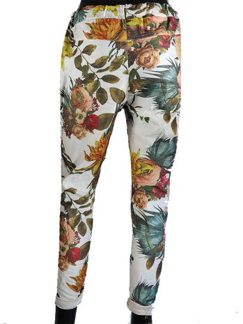 Dames comfy broek met bloemenprint - groen / wit