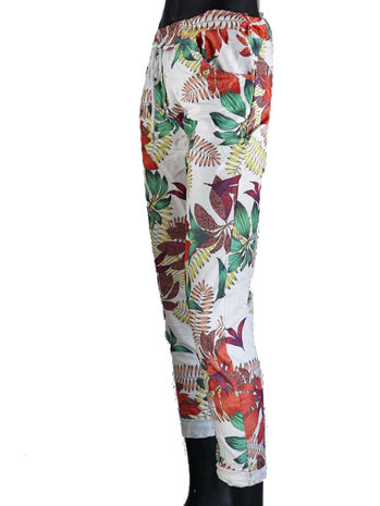 Dames comfy broek met tropical print - rood / bordeaux