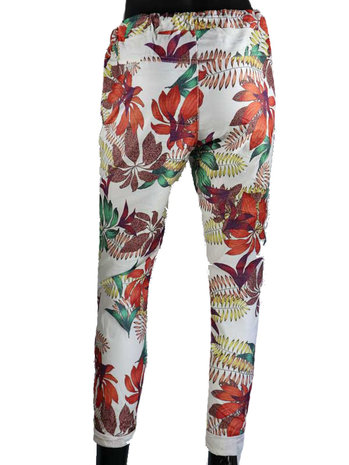 Dames comfy broek met tropical print - rood / bordeaux