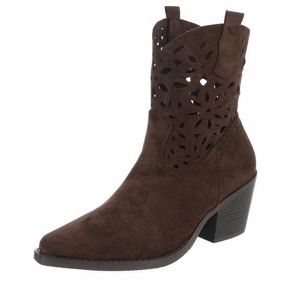 Dames cowboy enkellaarzen / western laarsjes su&egrave;de-look - donkerbruin