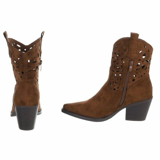 Dames cowboy enkellaarzen / western laarsjes su&egrave;de-look - choco bruin