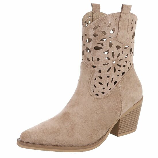 Dames cowboy enkellaarzen / western laarsjes su&egrave;de-look - khaki lichtbruin