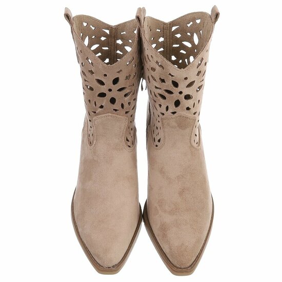 Dames cowboy enkellaarzen / western laarsjes su&egrave;de-look - khaki lichtbruin