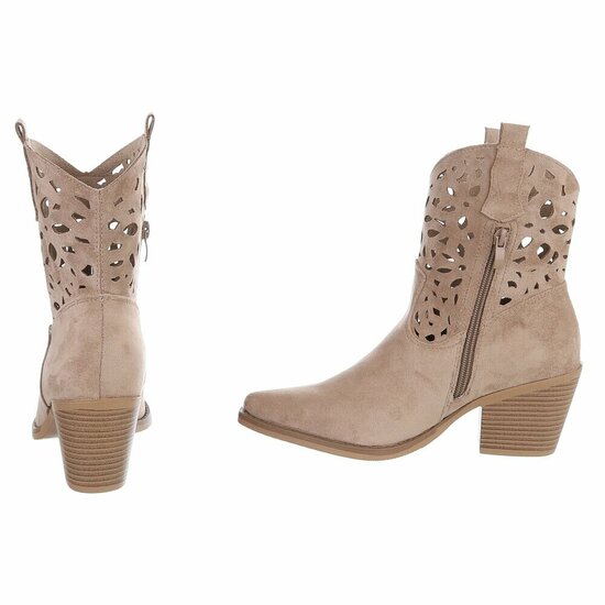 Dames cowboy enkellaarzen / western laarsjes su&egrave;de-look - khaki lichtbruin