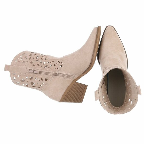 Dames cowboy enkellaarzen / western laarsjes su&egrave;de-look - beige