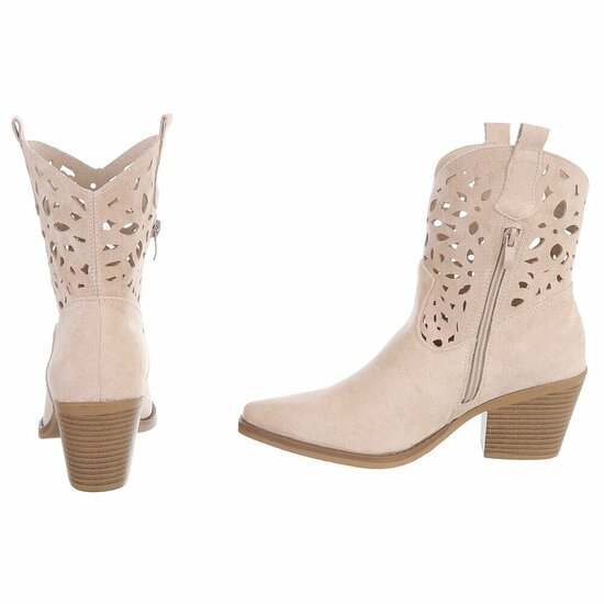 Dames cowboy enkellaarzen / western laarsjes su&egrave;de-look - beige