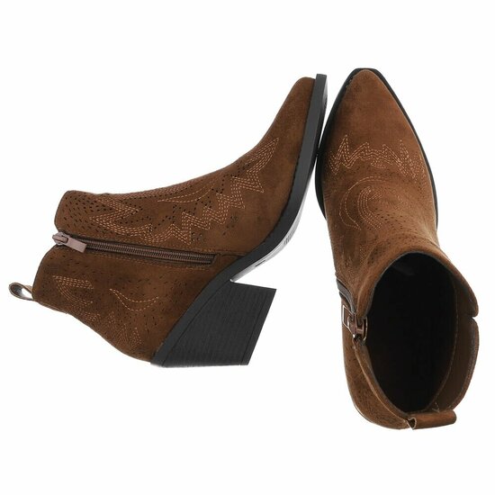 Dames cowboy enkellaarzen / western laarsjes su&egrave;de-look - choco bruin