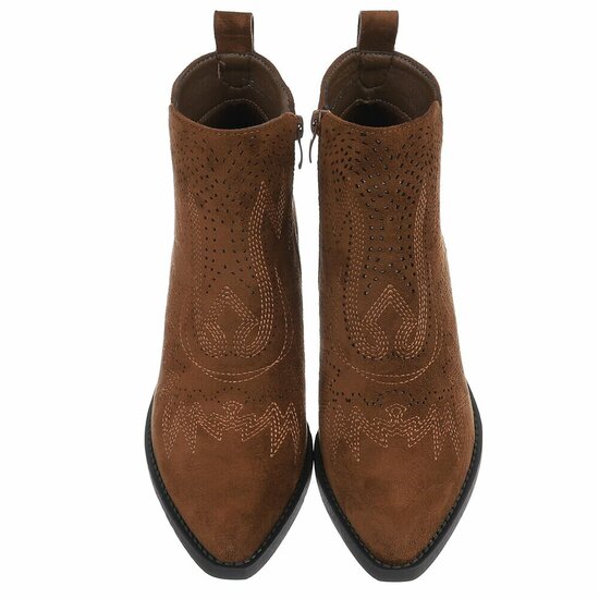 Dames cowboy enkellaarzen / western laarsjes su&egrave;de-look - choco bruin