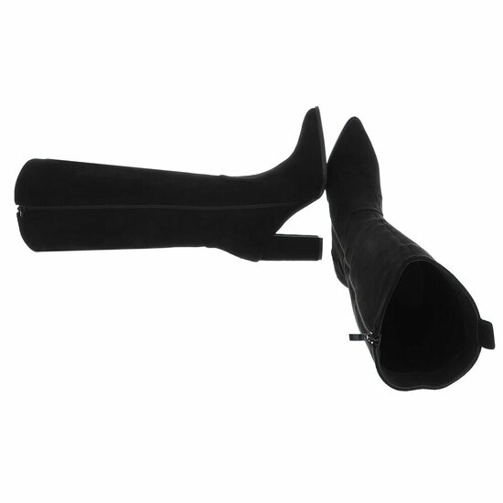 Dames hoge laarzen / high heels knielaarzen su&egrave;de-look - zwart