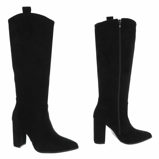 Dames hoge laarzen / high heels knielaarzen su&egrave;de-look - zwart