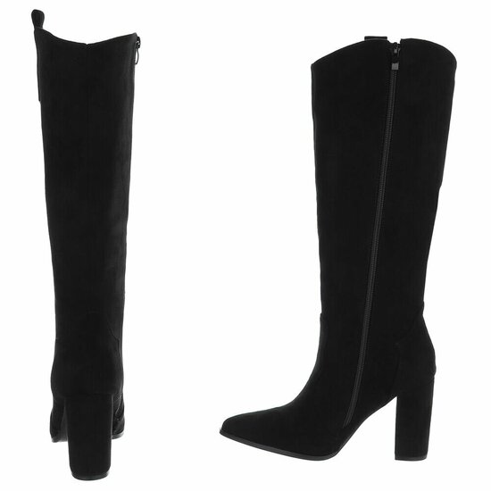 Dames hoge laarzen / high heels knielaarzen su&egrave;de-look - zwart