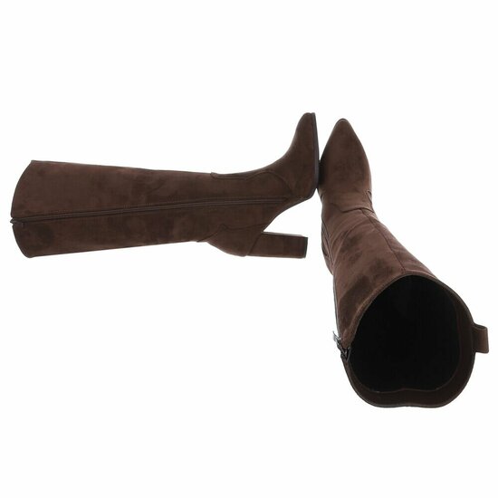 Dames hoge laarzen / high heels knielaarzen su&egrave;de-look - bruin