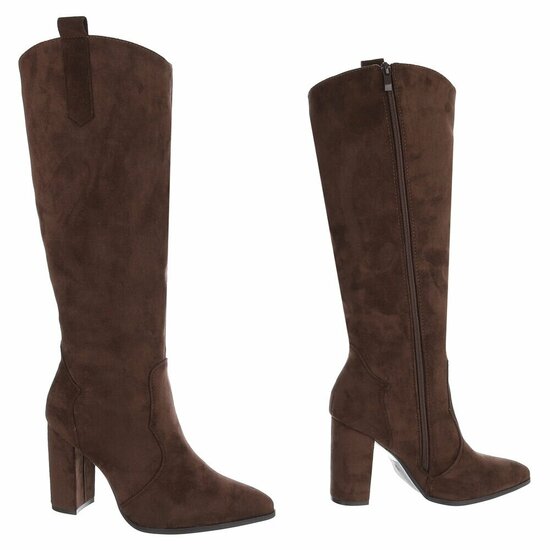 Dames hoge laarzen / high heels knielaarzen su&egrave;de-look - bruin