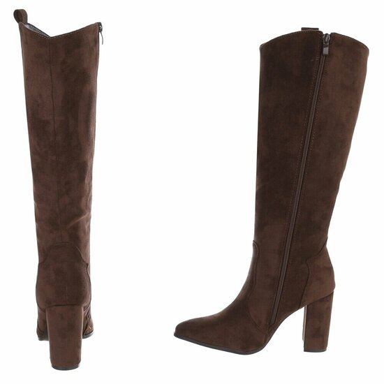 Dames hoge laarzen / high heels knielaarzen su&egrave;de-look - bruin