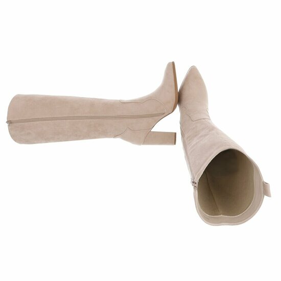 Dames hoge laarzen / high heels knielaarzen su&egrave;de-look - beige