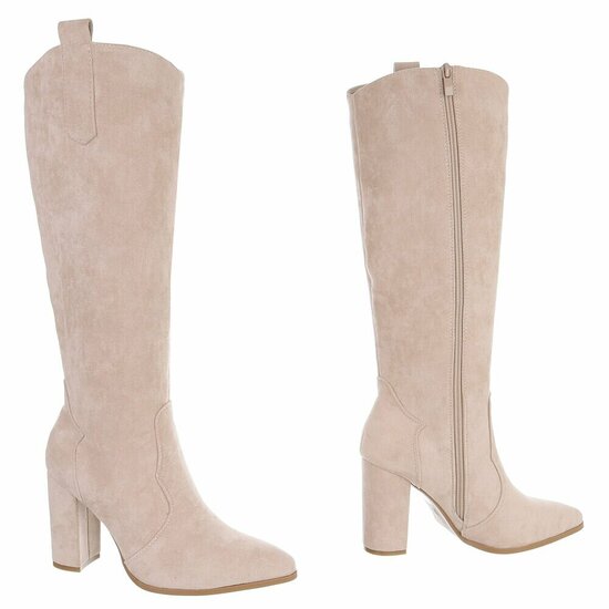 Dames hoge laarzen / high heels knielaarzen su&egrave;de-look - beige