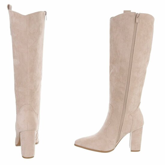 Dames hoge laarzen / high heels knielaarzen su&egrave;de-look - beige