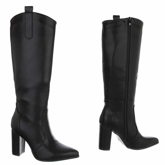 Dames hoge laarzen / high heels knielaarzen - zwart