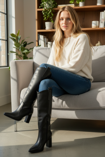 Dames hoge laarzen / high heels knielaarzen - zwart