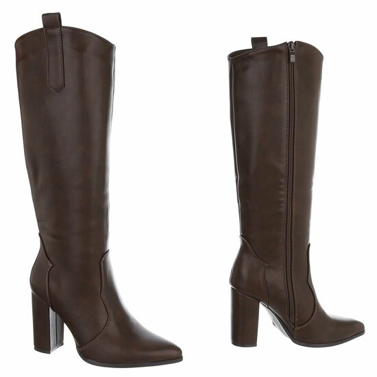 Dames hoge laarzen / high heels knielaarzen - bruin