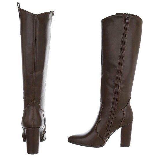 Dames hoge laarzen / high heels knielaarzen - bruin