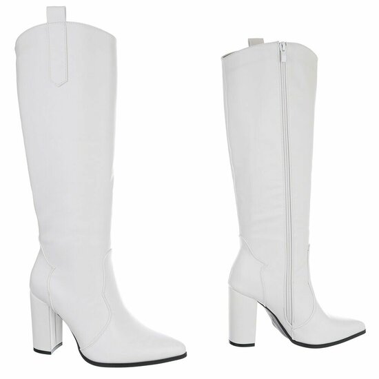 Dames hoge laarzen / high heels knielaarzen - wit
