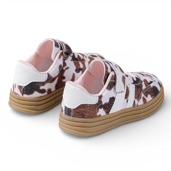 Kinder meisjes retro sneakers met koeienprint, Rock &amp; Joy - wit/bruin
