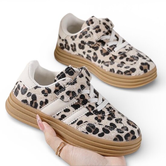 Kinder meisjes retro sneakers met panterprint, Rock &amp; Joy - bruin
