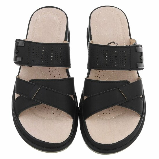 Dames medi comfort slippers - zwart