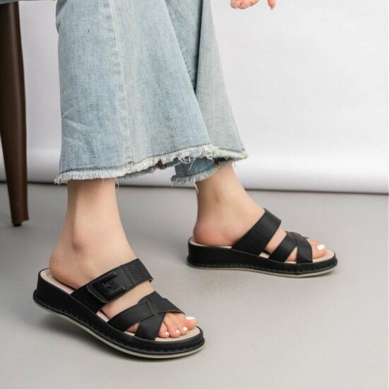 Dames medi comfort slippers - zwart