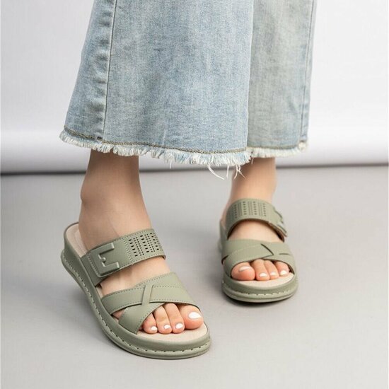 Dames medi comfort slippers - matcha groen