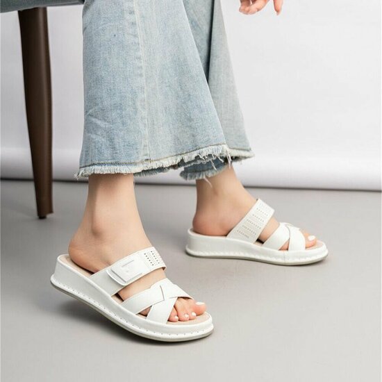 Dames medi comfort slippers - wit