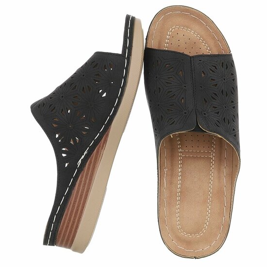Dames medi comfort slippers - zwart