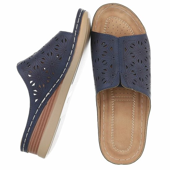 Dames medi comfort slippers - navy donkerblauw
