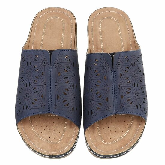 Dames medi comfort slippers - navy donkerblauw