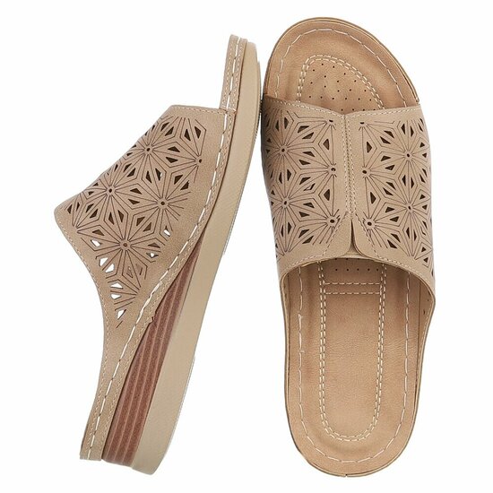 Dames medi comfort slippers - khaki lichtbruin