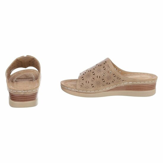 Dames medi comfort slippers - khaki lichtbruin