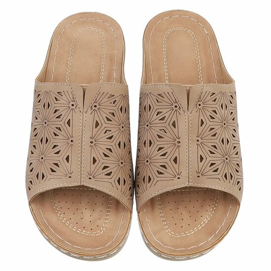 Dames medi comfort slippers - khaki lichtbruin