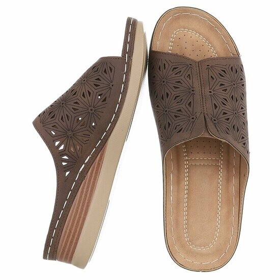 Dames medi comfort slippers - bruin