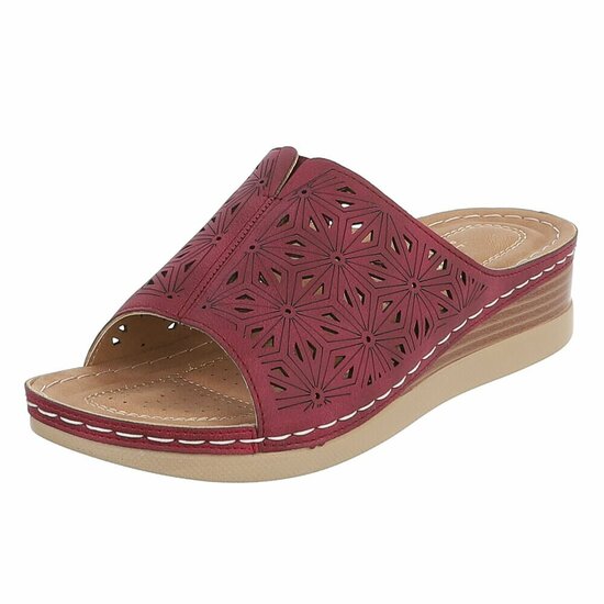 Dames medi comfort slippers - bordeaux rood