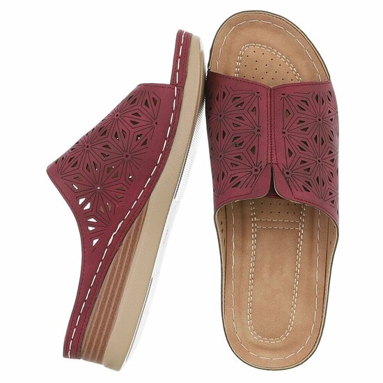 Dames medi comfort slippers - bordeaux rood