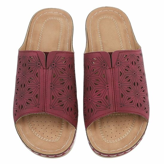 Dames medi comfort slippers - bordeaux rood