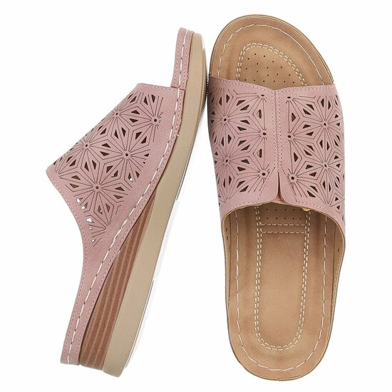Dames medi comfort slippers - dusty roze
