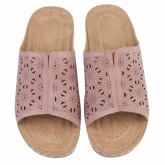 Dames medi comfort slippers - dusty roze
