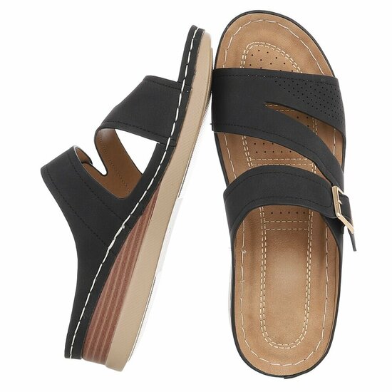 Dames medi comfort slippers - zwart
