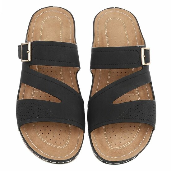 Dames medi comfort slippers - zwart